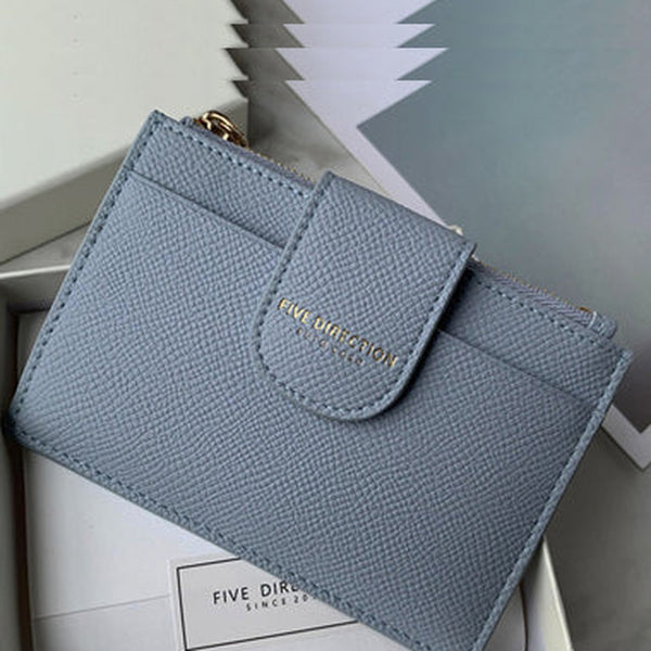 Cute Women Gray Blue Vegan Leather Slim Card Wallet Card Holder Wallet Change Wallet For Women