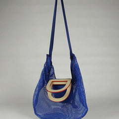Womens Blue Net Polyester Leather Tote Handbag Purse Polyester Tote Shoulder Bag Purse for Ladies