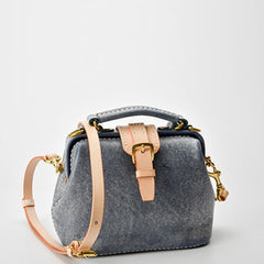 Handmade Womens Gray Leather Small doctor Purse Gray shoulder doctor bags for women