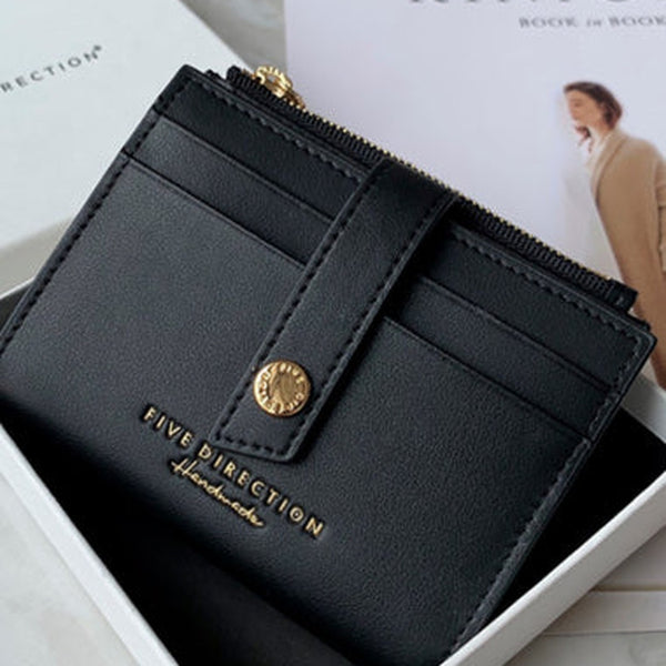 Minimalist Women Black Vegan Leather Small Wallet BILLFOLD Card Holders Slim Card Holder Wallet Credit Card Holder For Women
