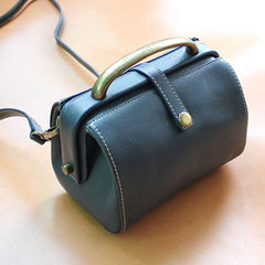 Handmade Womens Blue Leather Mini Doctor Handbags Shoulder Purses Black Doctor Purses for Women