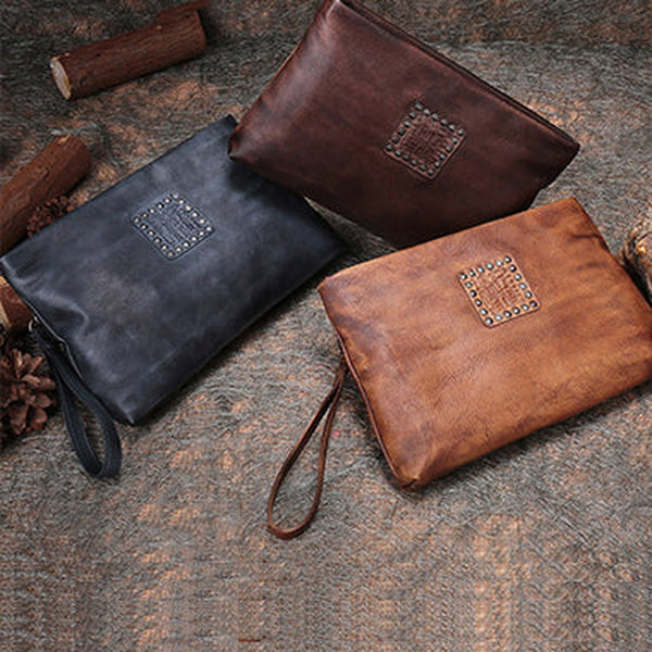 Handmade Womens Leather Large Wristlet Wallets Zip Clutch Purse Ladies Zipper Clutch Wallets for Women