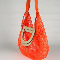 Womens Orange Net Polyester Leather Tote Handbag Purse Polyester Tote Shoulder Bag Purse for Ladies