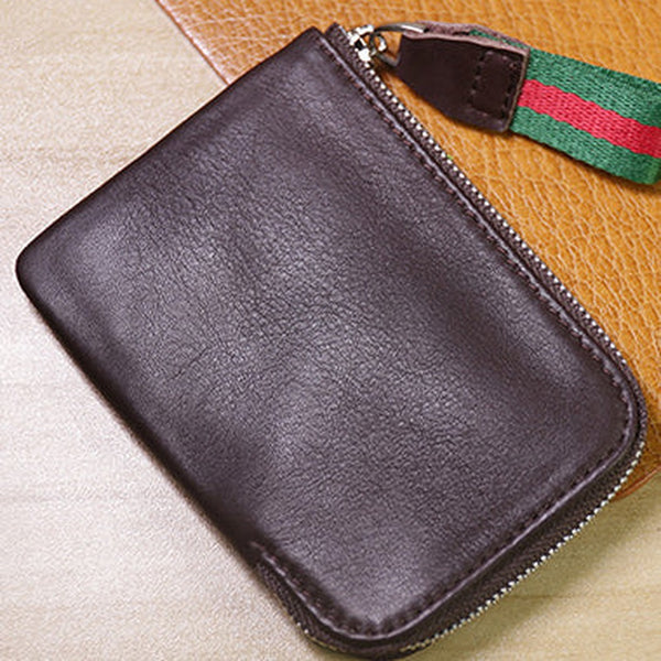 Slim Women Coffee Leather Billfold Wallet Small Zip Coin Wallets Zipper Change Wallets For Women