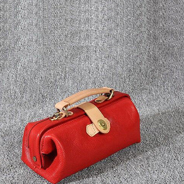 Womens Red Leather Mini Doctor Handbag Purses Classic Red Doctor Crossbody Purses for Women