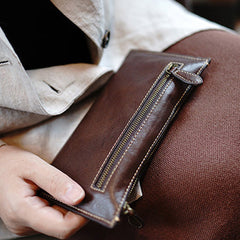 Slim Coffee Leather Clutch Wallet Womens Zip Wallets Coffee Ladies Zipper Clutch Wallet for Women