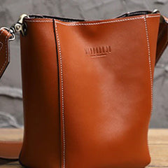 Cute Brown LEATHER WOMEN Bucket SHOULDER BAG Barrel Crossbody Purses FOR WOMEN