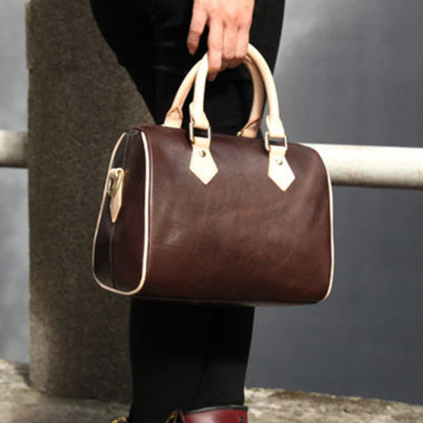 Fashion Womens Coffee Leather Small Boston Handbag Best Coffee Leather Boston Purse Side Bag