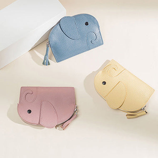 Cutest Women Leather Elephant Small Zipper Wallet Keychain with Wallet Change Wallet For Women