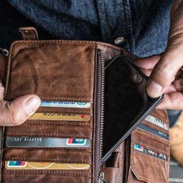 Mens Bifold Leather Wallet With Pen Holder Cool Leather Wallet With Phone Pocket