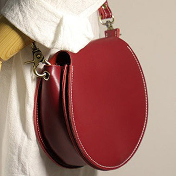 Cute Red LEATHER Around Side Bag Handmade WOMEN Circle Crossbody BAG Phone Purse FOR WOMEN