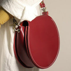 Cute Red LEATHER Around Side Bag Handmade WOMEN Circle Crossbody BAG Phone Purse FOR WOMEN