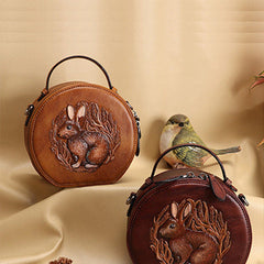 Cutest Womens Leather Round Handbag Bunny Crossbody Purse Vintage Round Shoulder Bags for Women