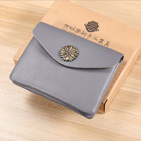 Slim Women Gray Sunflower Leather Card Wallet Minimalist Envelope Card Holder Wallet Coin Wallet For Women