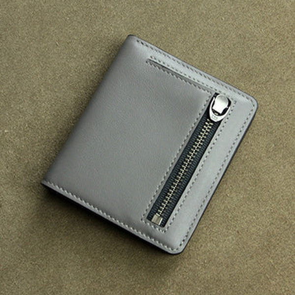 Cute Women Gray Leather Small Bifold Wallet Billfold Wallet with Coin Pocket For Women