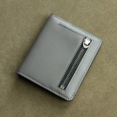 Cute Women Gray Leather Small Bifold Wallet Billfold Wallet with Coin Pocket For Women