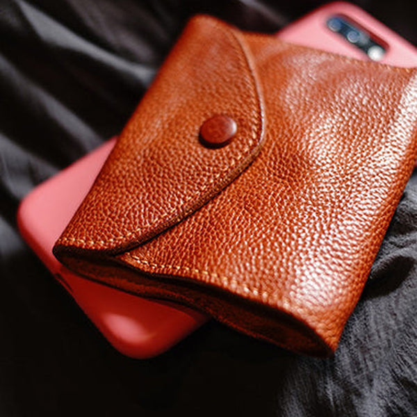 Slim Womens Brown Leather Billfold Wallet Small Wallet with Coin Pocket Envelope Wallet for Ladies