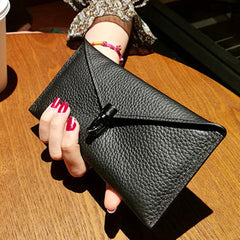 Cute Womens Black Leather Envelope Wallet Slim Clutch Purse Checkbook Long Wallet for Women