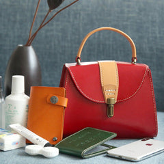 Handmade Women's Red Leather Handbags Purse Vintage Small Handbag Shoulder Bag Purse