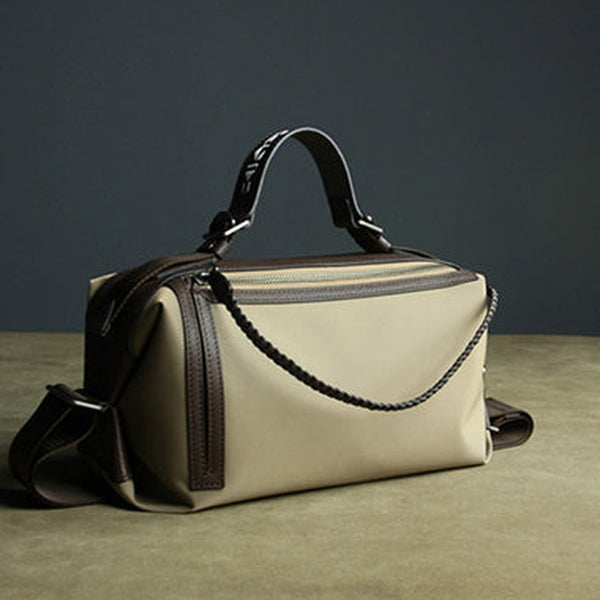 Cute Womens Khaki&Coffee NYLON Handbag Purse Cube NYLON Shoulder Bag Crossbody Purse for Ladies