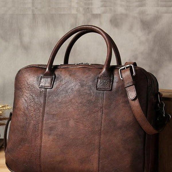 Vintage Leather Mens Brown Briefcase Work Bag Laptop Bag Handbag Business Bag for Men