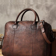 Vintage Leather Mens Brown Briefcase Work Bag Laptop Bag Handbag Business Bag for Men
