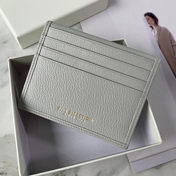 Minimalist Women Gray Leather Slim Card Holders Small Card Wallet Cute Card Holder Credit Card Holder For Women