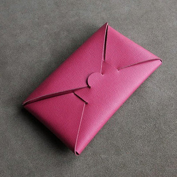 Cute Womens PinkRed Leather Envelope Wallet Slim Clutch Purse Checkbook Long Wallet for Women