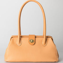 Handmade Womens Leather Doctor Handbag Purse Beige Shoulder Bag Doctor Bags for Women