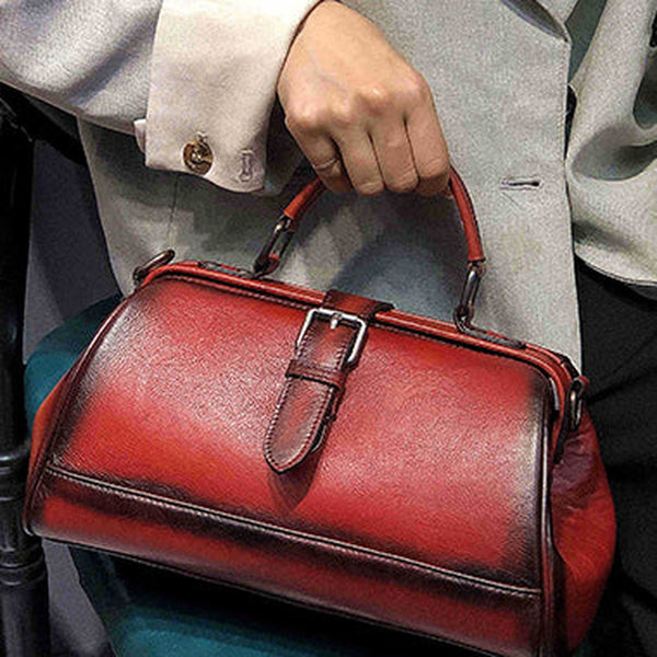 Vintage Womens Red Leather Doctor Handbag Purse Handmade Doctor Shoulder Bag for Women