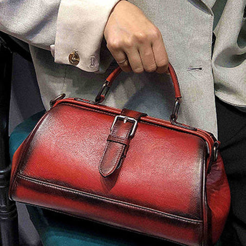 Vintage Womens Red Leather Doctor Handbag Purse Handmade Doctor Shoulder Bag for Women