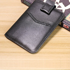Slim Womens Black Leather Card Holder Wallet Vertical RFID Minimalist Card Holders Wallet for Ladies