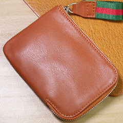 Slim Women Brown Leather Billfold Wallet Small Zip Coin Wallets Zipper Change Wallets For Women