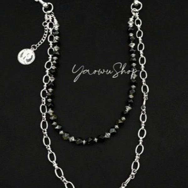 Beaded Wallet Chain Womens Black Stone Wallet Chain Double Jean Chain