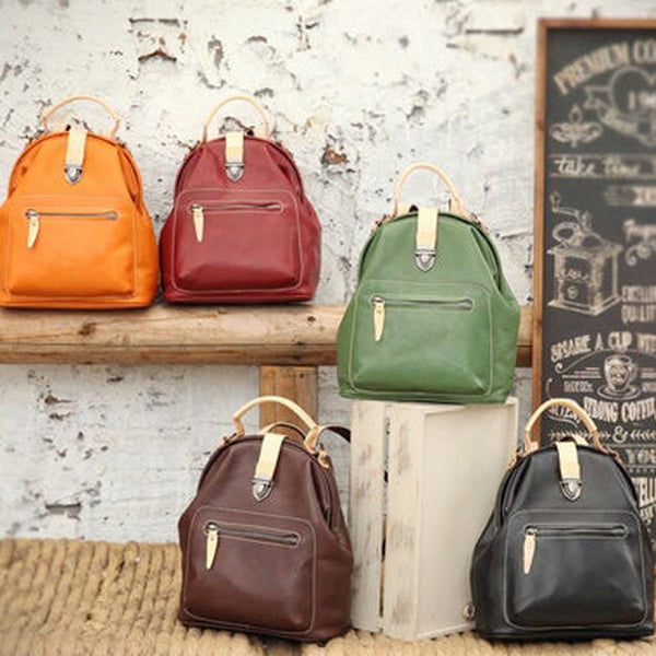 Cute Handmade Womens Leather Backpack Satchel Bag School Backpacks for Women