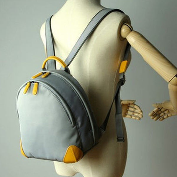 Womens Nylon Small Backpack Purse Light Gray&Yellow Best Mini Backpack Purse Nylon Rucksack for Ladies