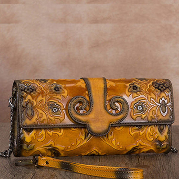 Vintage Sunflowers Tan Leather Wristlet Wallet Womens Floral Shoulder Wallet Purse Zip Crossbody Purse Chain Shoulder Bag for Women