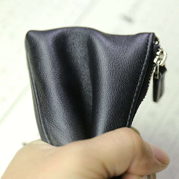 Cute Women Slim Green Leather Mini Zip Coin Wallet Billfold Small Zip Change Wallet For Women