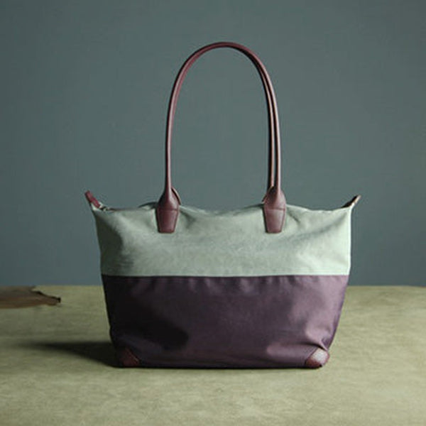 Purple Womens Nylon Shoulder Handbag Womens Nylon Contrast Color Purple Shoulder Work Purse Nylon for Ladies