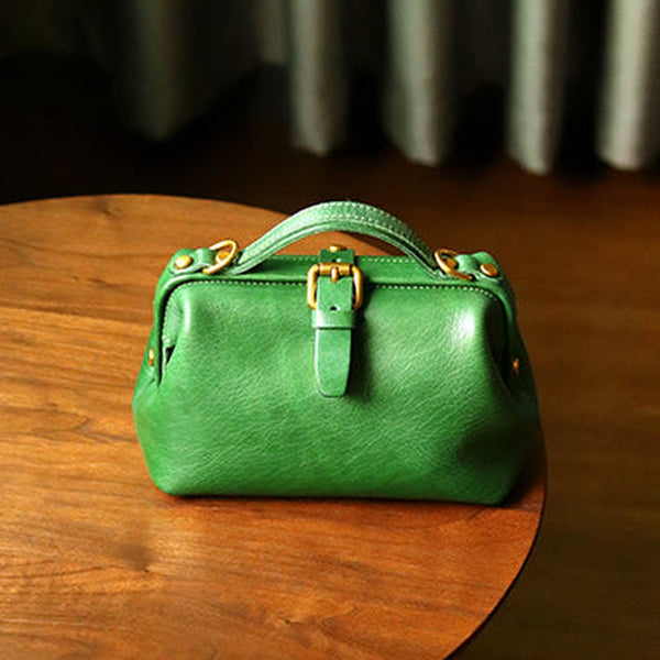 Womens Green Leather Doctor Handbag Purses Classic Handmade Green Doctor Crossbody Purse for Women