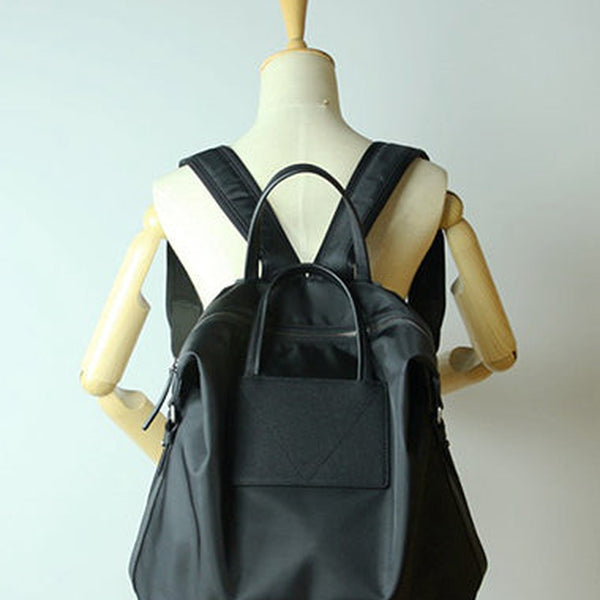 Womens Black Nylon Backpack Purse Best Satchel Backpack Nylon Leather School Rucksack for Ladies