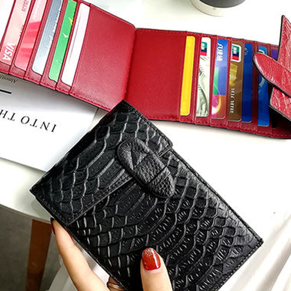 Cute Womens Snake Pattern Black Leather Card Wallets Card Clutch Card Holder Wallet for Women