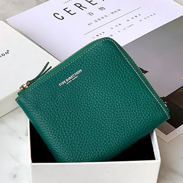 Women Green Leather Small Wallet BILLFOLD Minimalist Zip Small Wallet Slim Zipper Wallet For Women