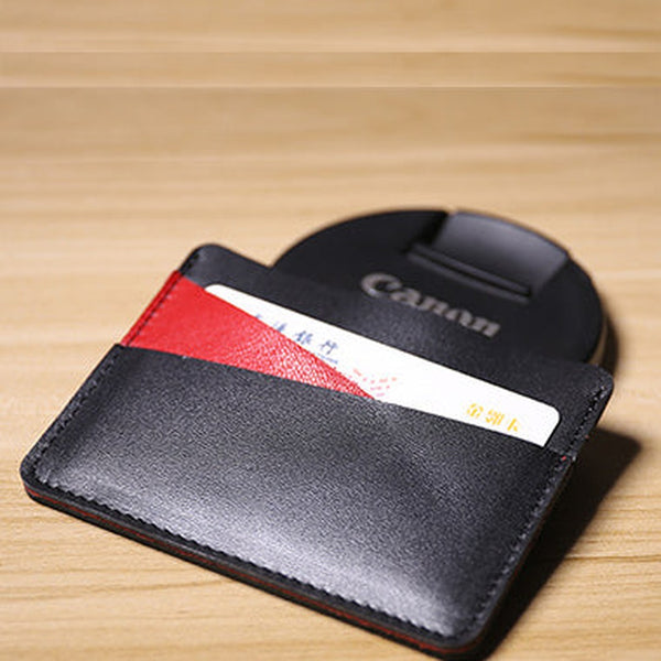Slim Women Black&Red Leather Card Wallet Minimalist Card Holder Wallet For Women