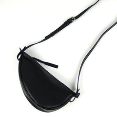 Cute Black Leather Womens Sling Bag Shoulder Bag Crossbody Saddle Bag for Women