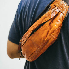 Cool Light Brown Leather Men Chest Bag Waist Bags Tan Fanny Pack Black Hip Bag Bum Pack For Men