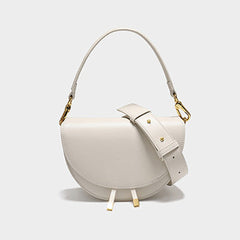 Cute Womens White Leather Saddle Round Handbag Shoulder Bag Round Crossbody Purse for Women