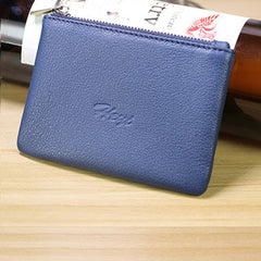 Cute Women Blue Leather Mini Zip Coin Wallet Change Wallet Zipper Change Wallet For Women