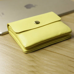 Cute Women Yellow Leather Mini Zip Coin Wallets Change Wallets Slim Billfold Wallet For Women