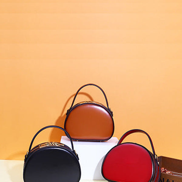 Cute Womens Leather Handbag Half Round Crossbody Purse Round Shoulder Bags for Women